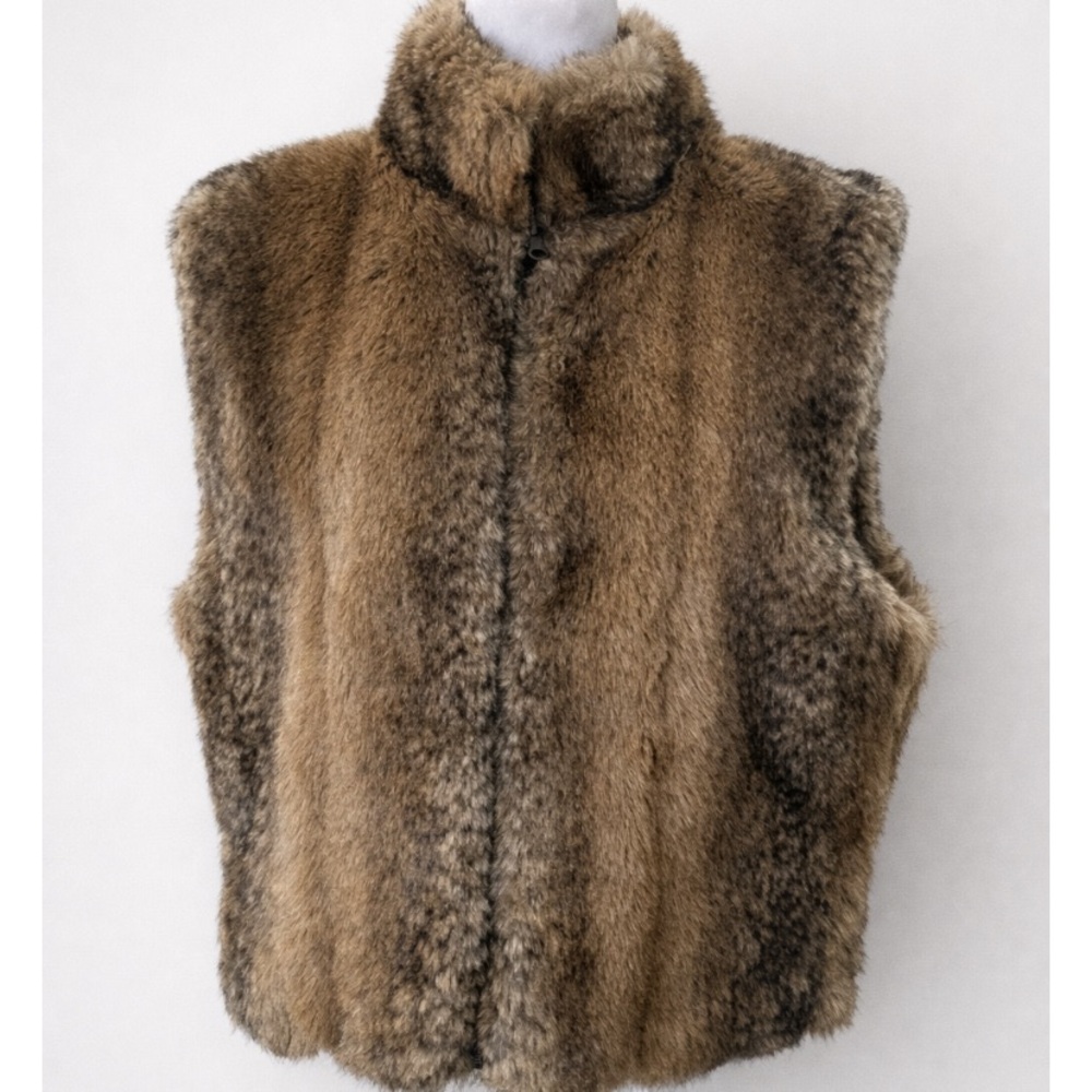 Skea Reversible Faux Fur Vest Brown Suede Ski Lodge Aspen Style Approx M